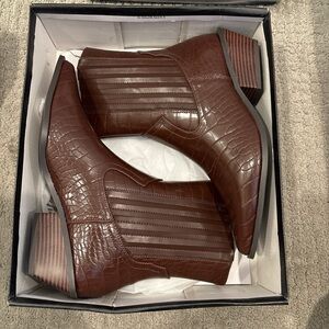 PrettyLittleThing Chocolate Croc-Pattern Ankle Boots